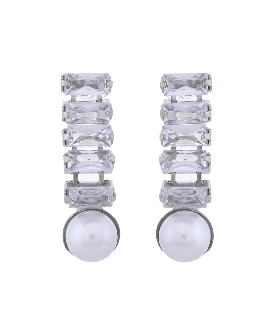 VOJ Silver Plated Pearl And Stone Studded Necklace Set