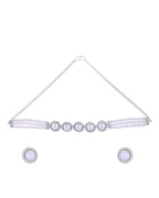 VOJ Silver Plated White Pearl And CZ Stone Choker Set