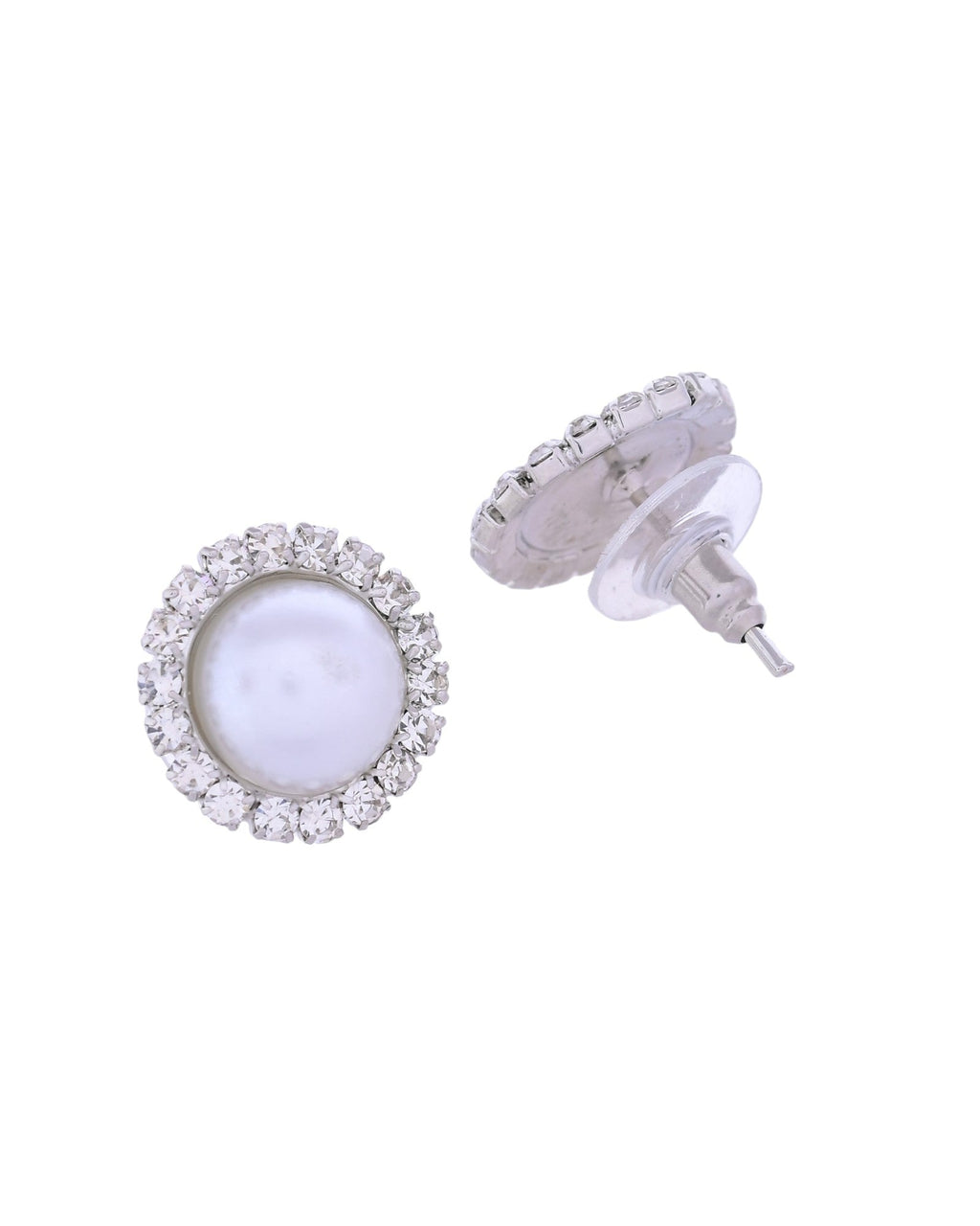 VOJ Silver Plated White Pearl And CZ Stone Choker Set