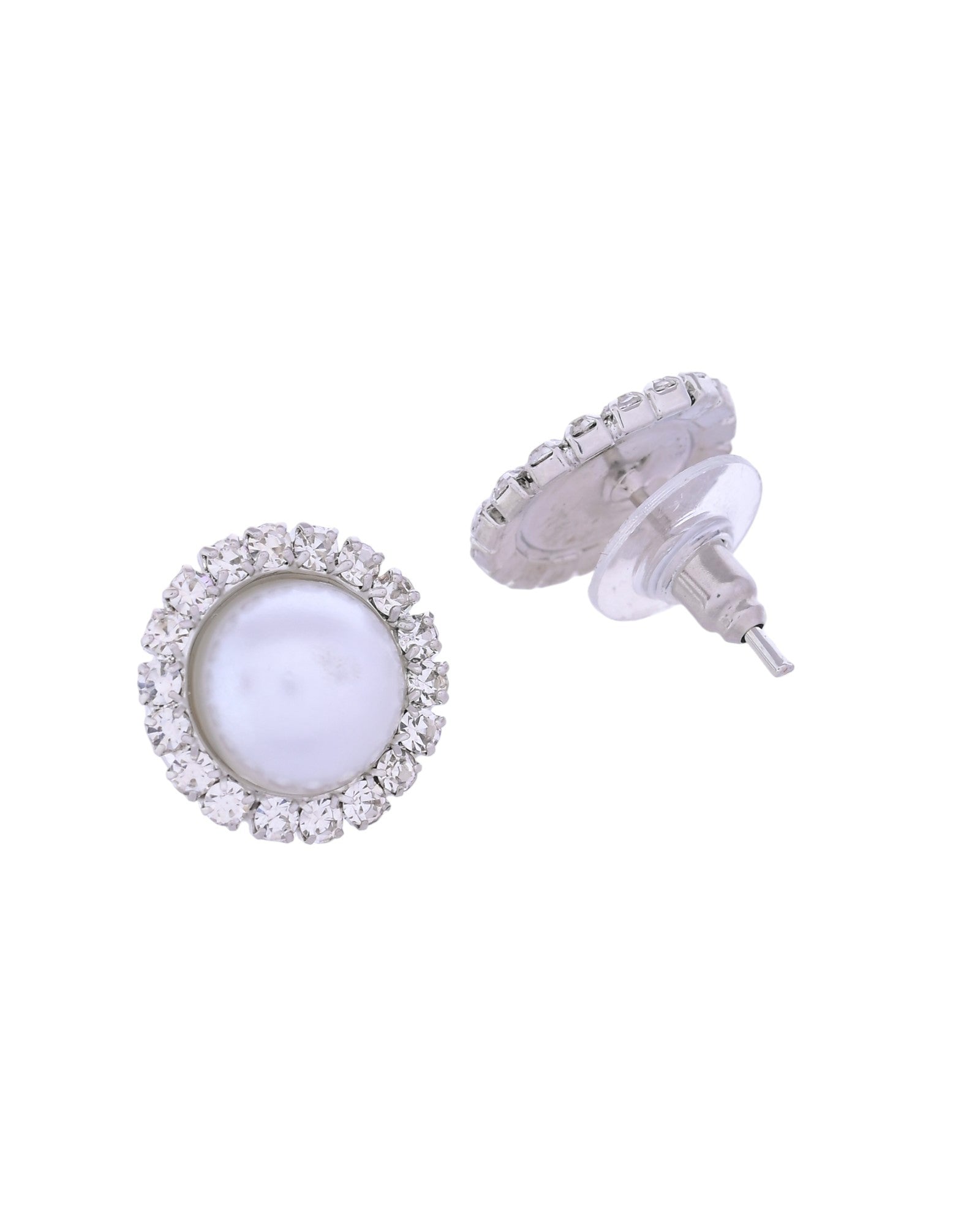 VOJ Silver Plated White Pearl And CZ Stone Choker Set