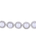 VOJ Silver Plated White Pearl And CZ Stone Choker Set