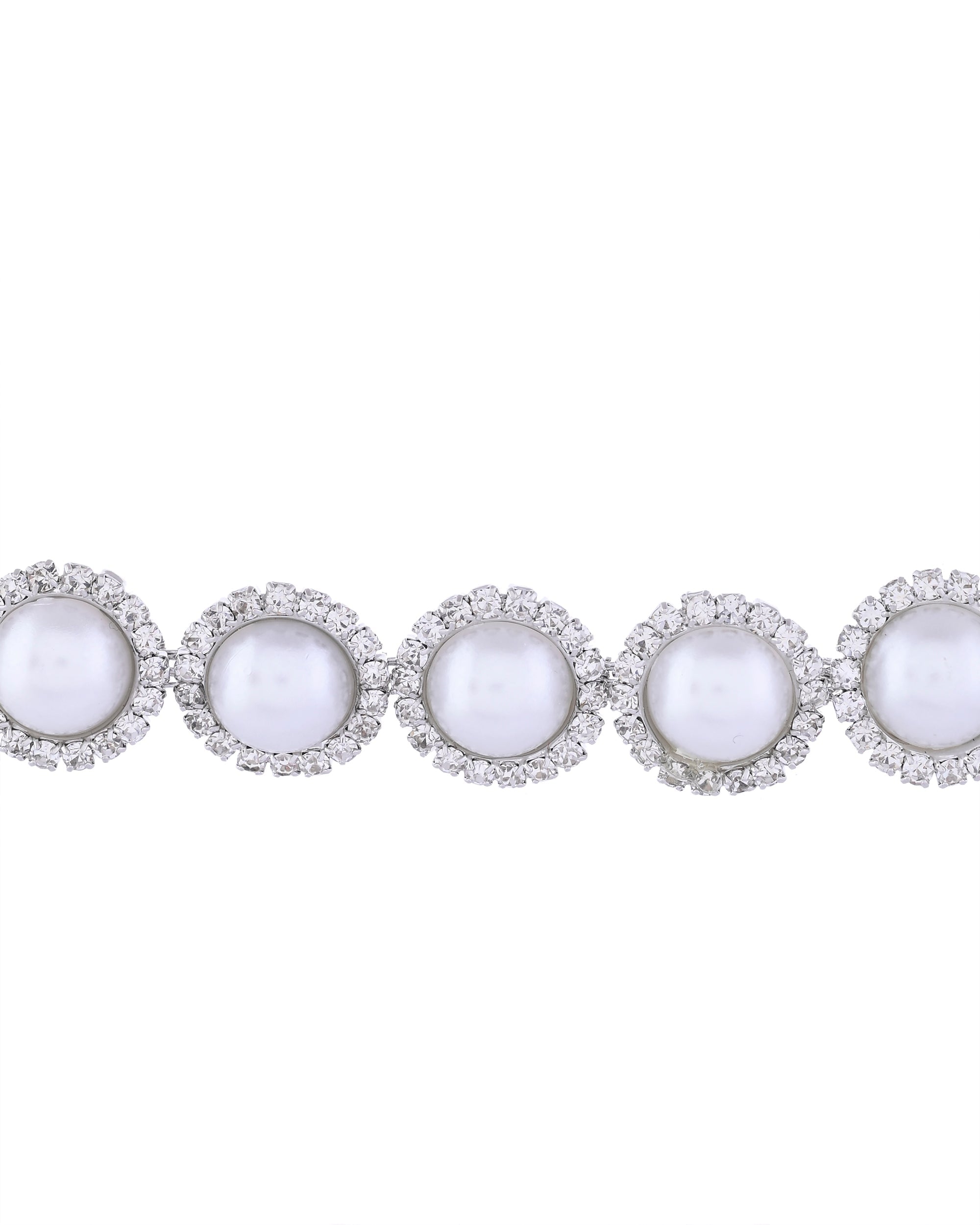 VOJ Silver Plated White Pearl And CZ Stone Choker Set