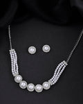 VOJ Silver Plated White Pearl And CZ Stone Choker Set