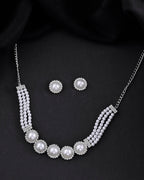 VOJ Silver Plated White Pearl And CZ Stone Choker Set