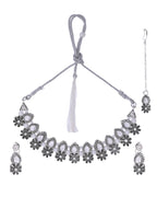 VOJ Oxidized Floral Designed Stone Studded Necklace Set