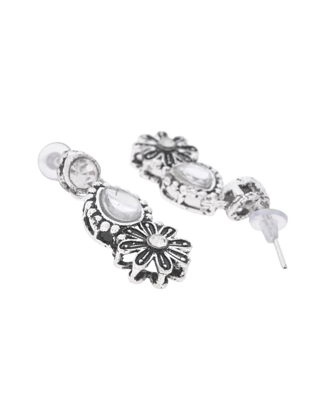 VOJ Oxidized Floral Designed Stone Studded Necklace Set