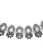 VOJ Oxidized Floral Designed Stone Studded Necklace Set