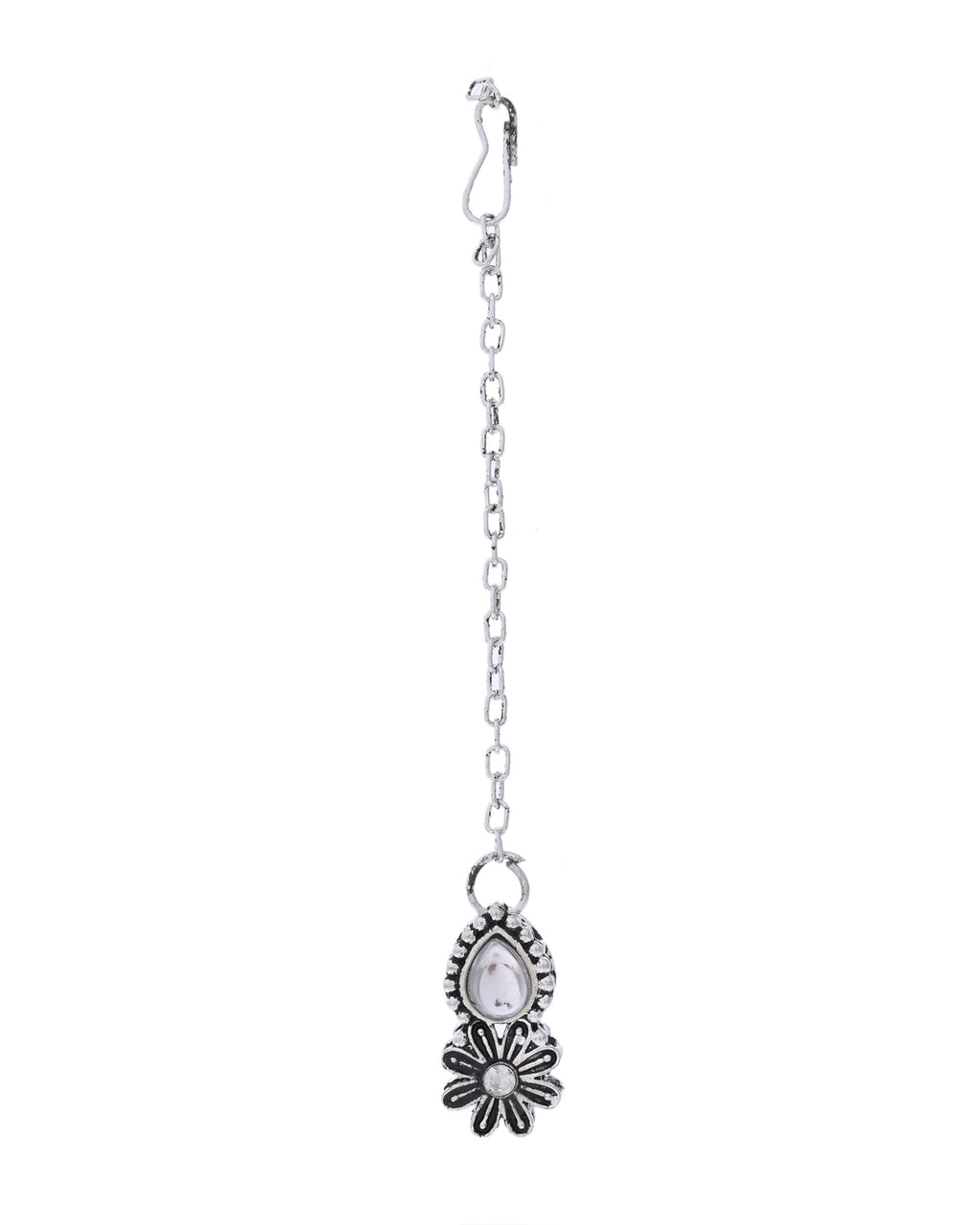VOJ Oxidized Floral Designed Stone Studded Necklace Set