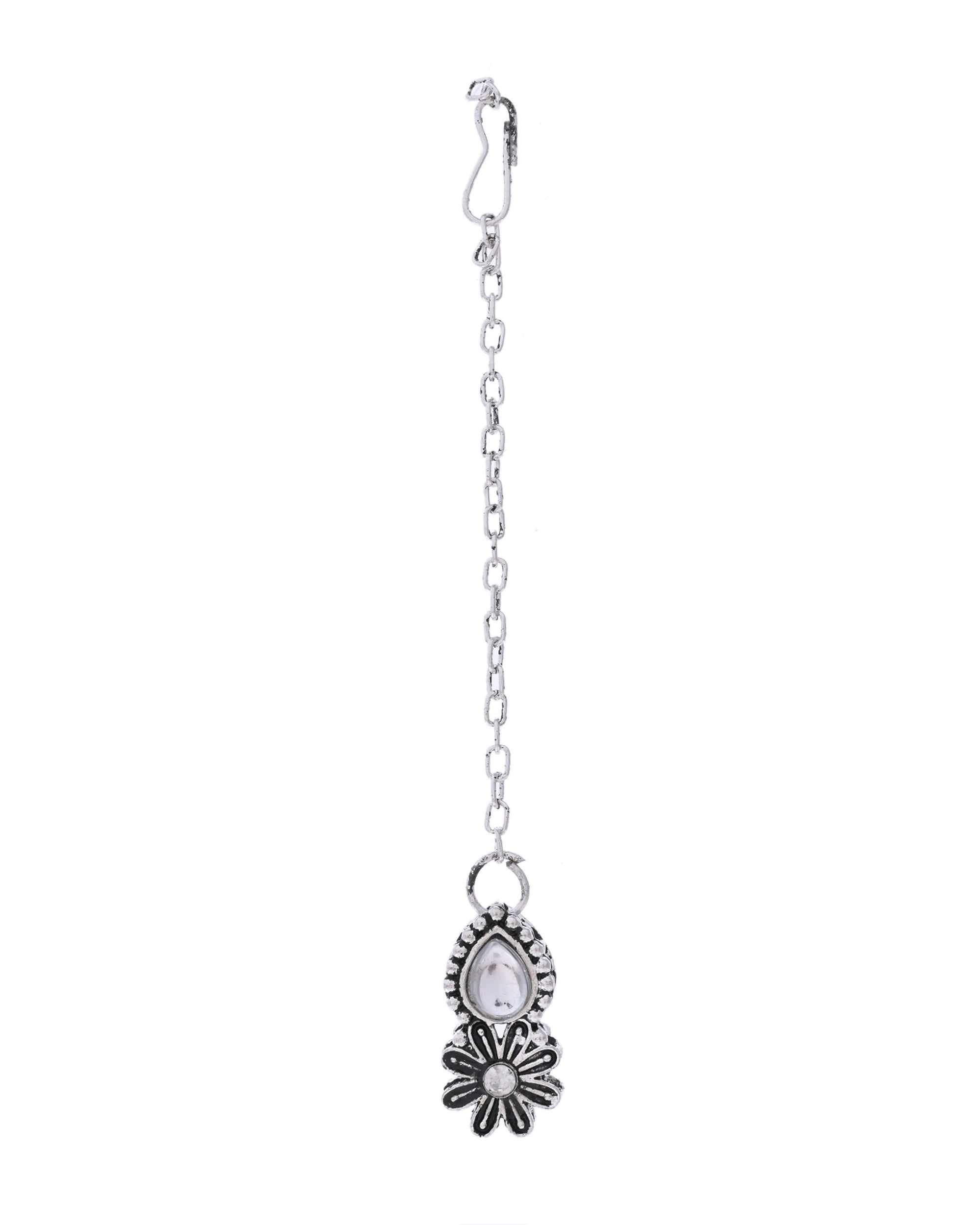 VOJ Oxidized Floral Designed Stone Studded Necklace Set