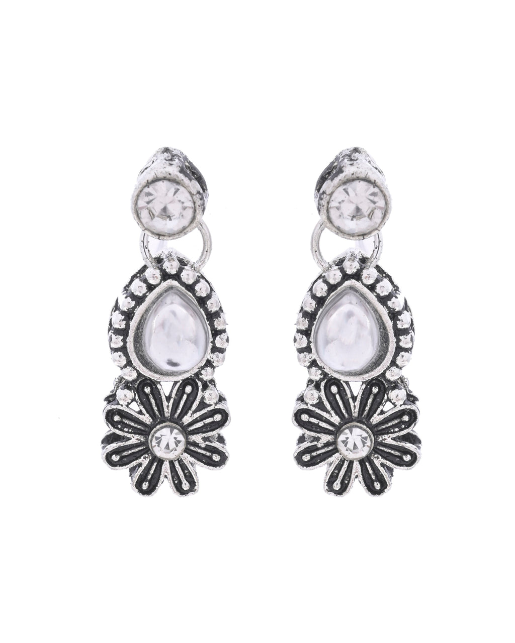 VOJ Oxidized Floral Designed Stone Studded Necklace Set