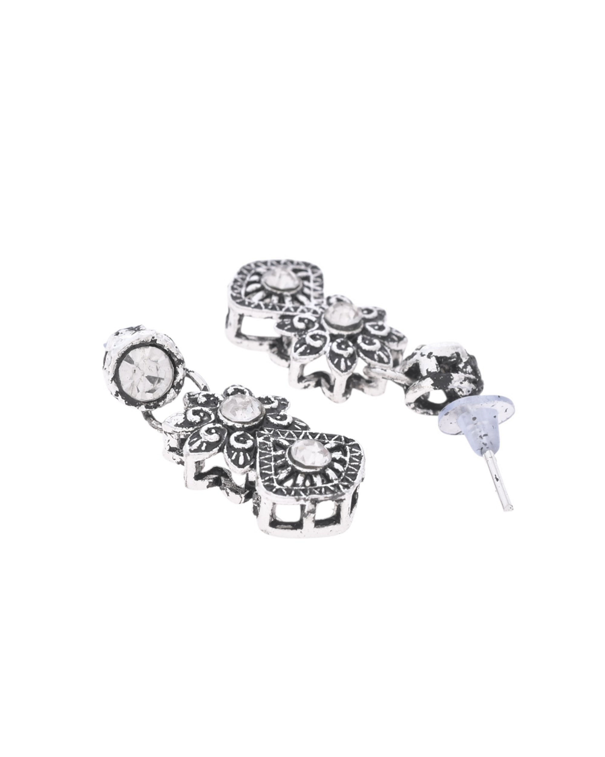 VOJ Oxidized Designer Stone Studded Jewellery Set