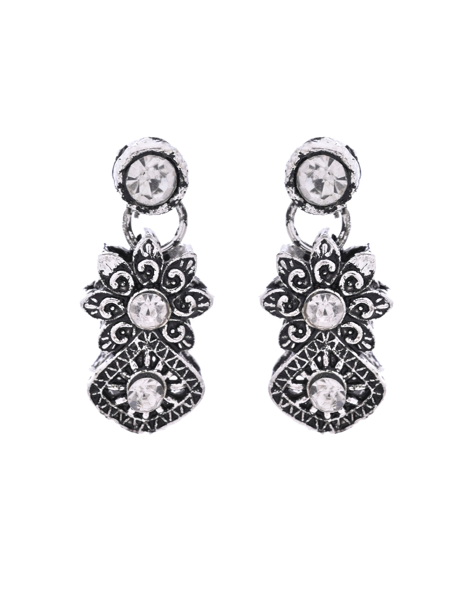 VOJ Oxidized Designer Stone Studded Jewellery Set