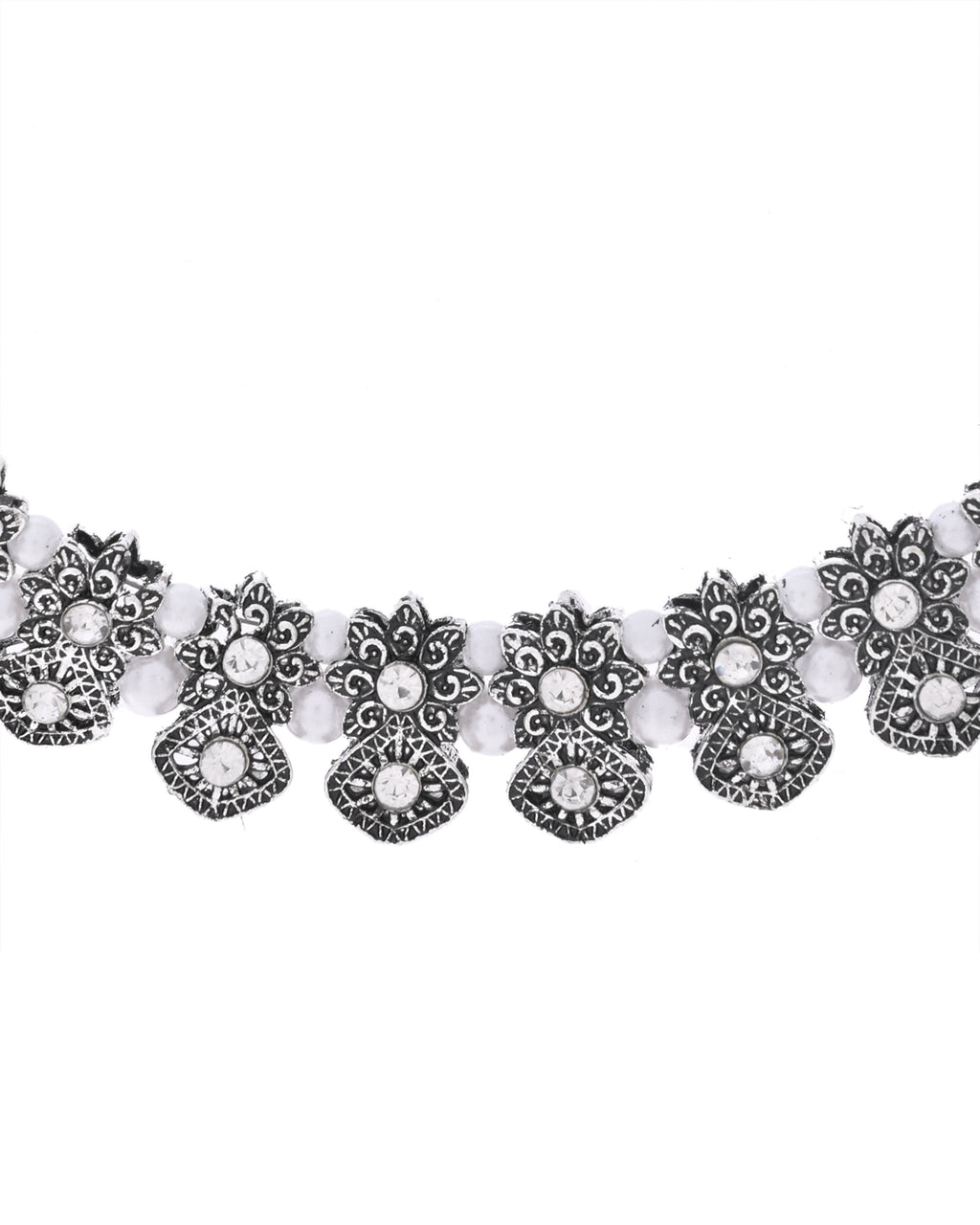 VOJ Oxidized Designer Stone Studded Jewellery Set