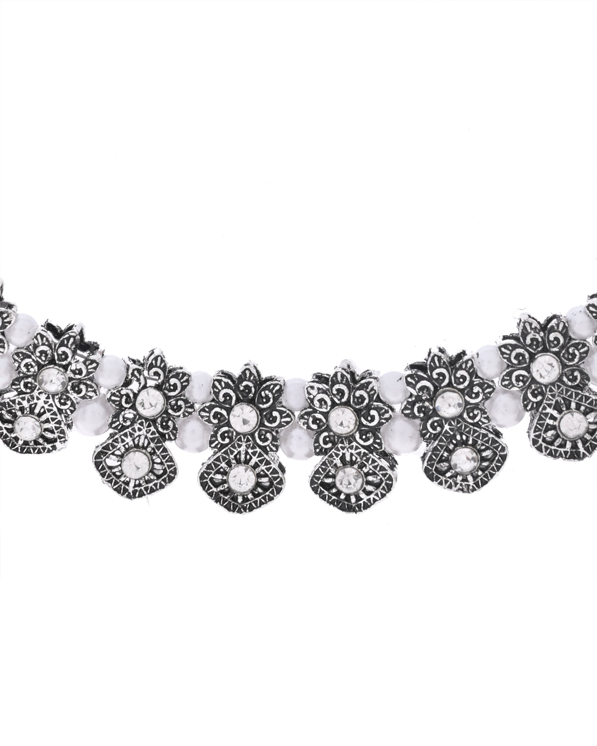 VOJ Oxidized Designer Stone Studded Jewellery Set