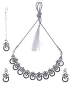 VOJ Oxidized Floral Stone Studded Necklace With Earrings Set