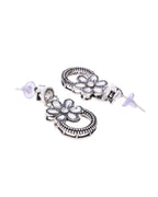 VOJ Oxidized Floral Stone Studded Necklace With Earrings Set