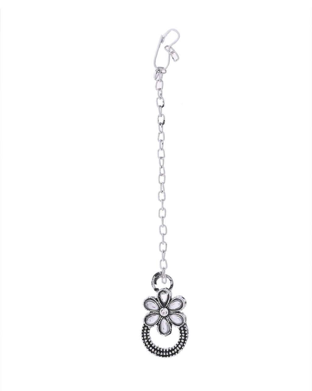 VOJ Oxidized Floral Stone Studded Necklace With Earrings Set