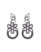 VOJ Oxidized Floral Stone Studded Necklace With Earrings Set