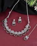 VOJ Oxidized Floral Stone Studded Necklace With Earrings Set