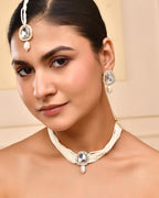 VOJ White Kundan Studded Choker Set