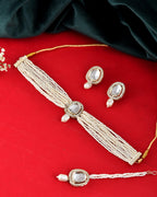 VOJ White Kundan Studded Choker Set