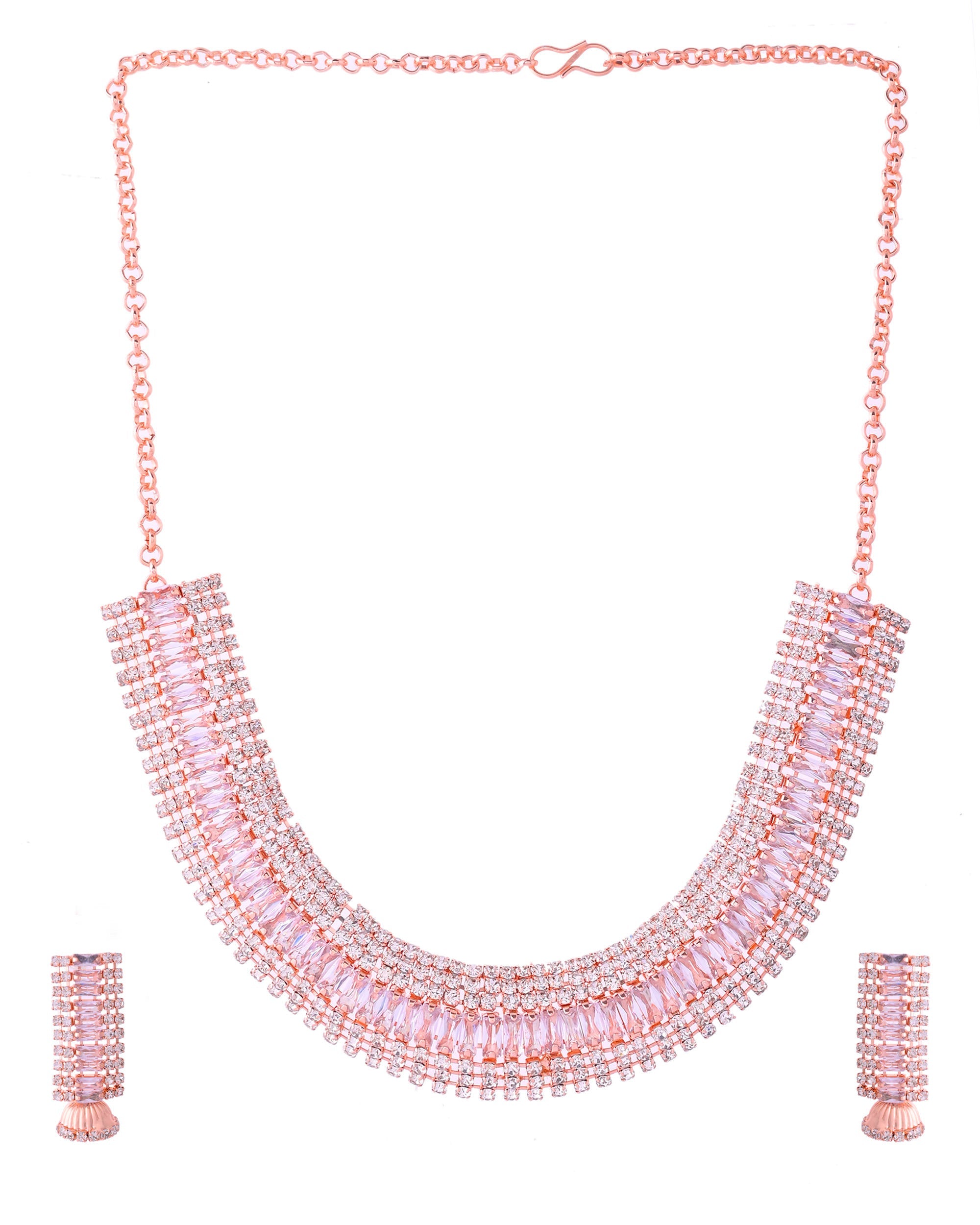 VOJ Rose Gold-Polished Artificial Stones Studded Choker Jewellery Set