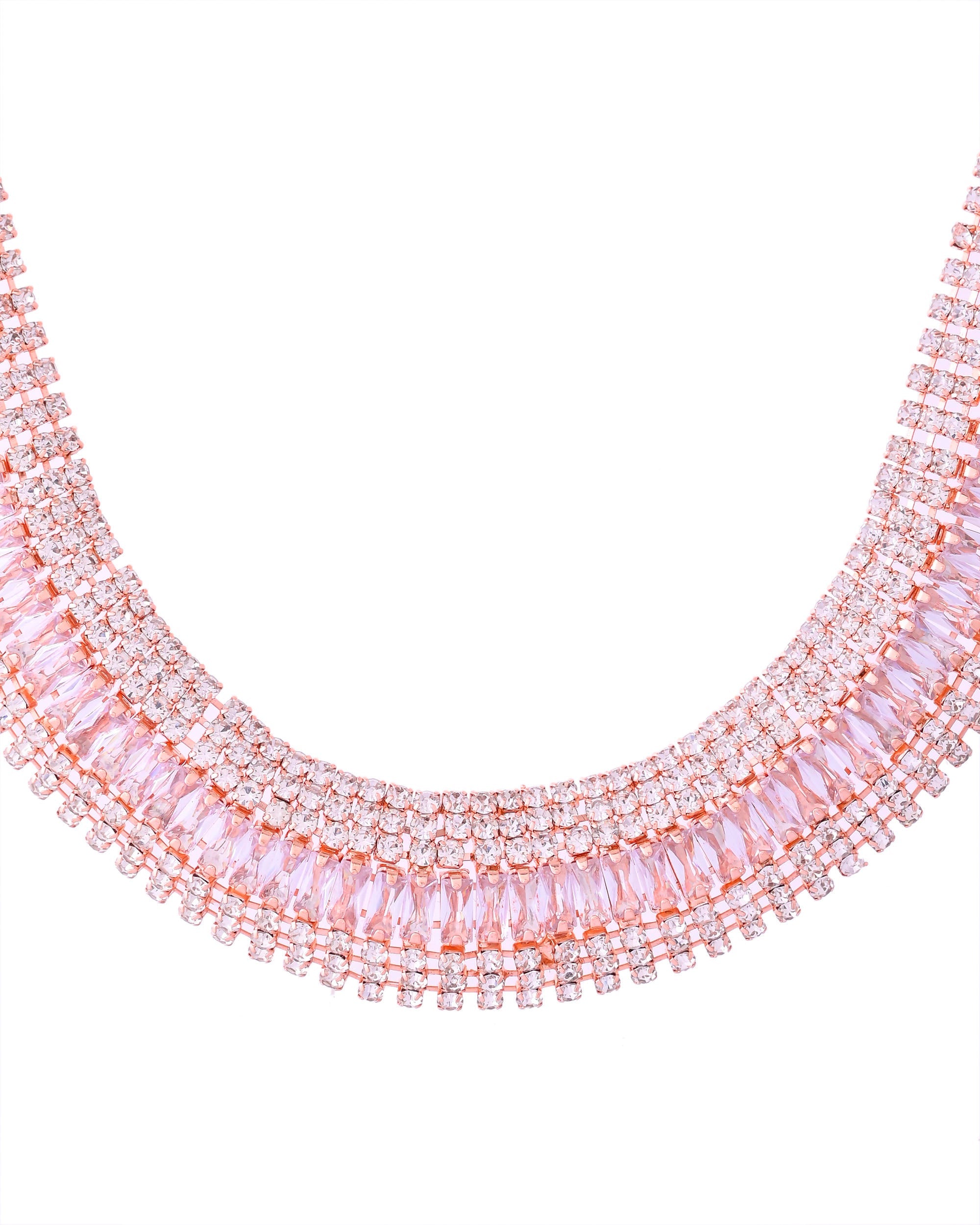 VOJ Rose Gold-Polished Artificial Stones Studded Choker Jewellery Set