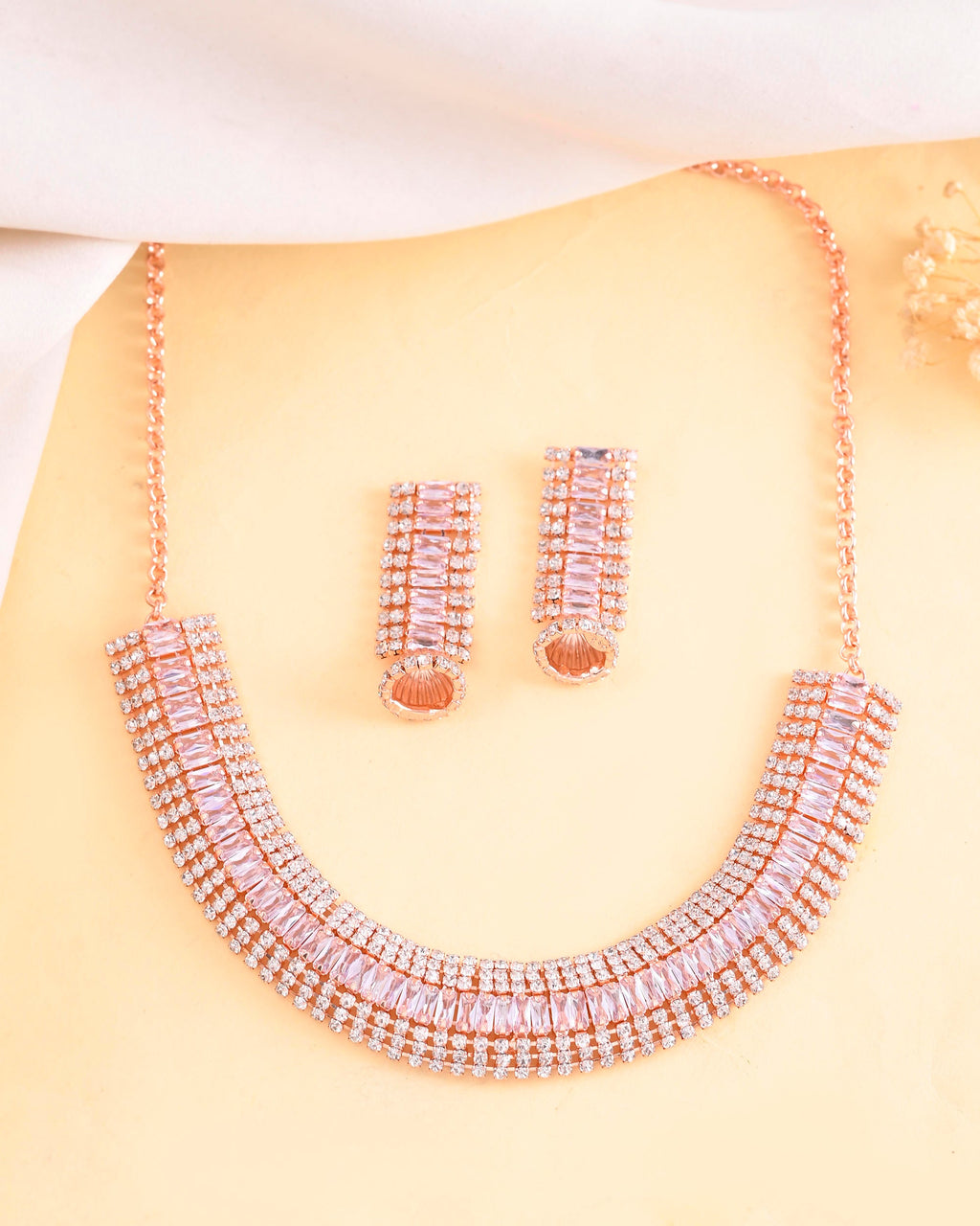 VOJ Rose Gold-Polished Artificial Stones Studded Choker Jewellery Set