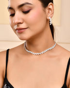 VOJ Silver Plated Stones Studded minimal Designed Jewellery Set