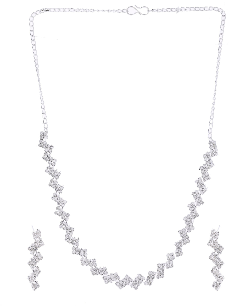 VOJ Silver Plated Stones Studded minimal Designed Jewellery Set