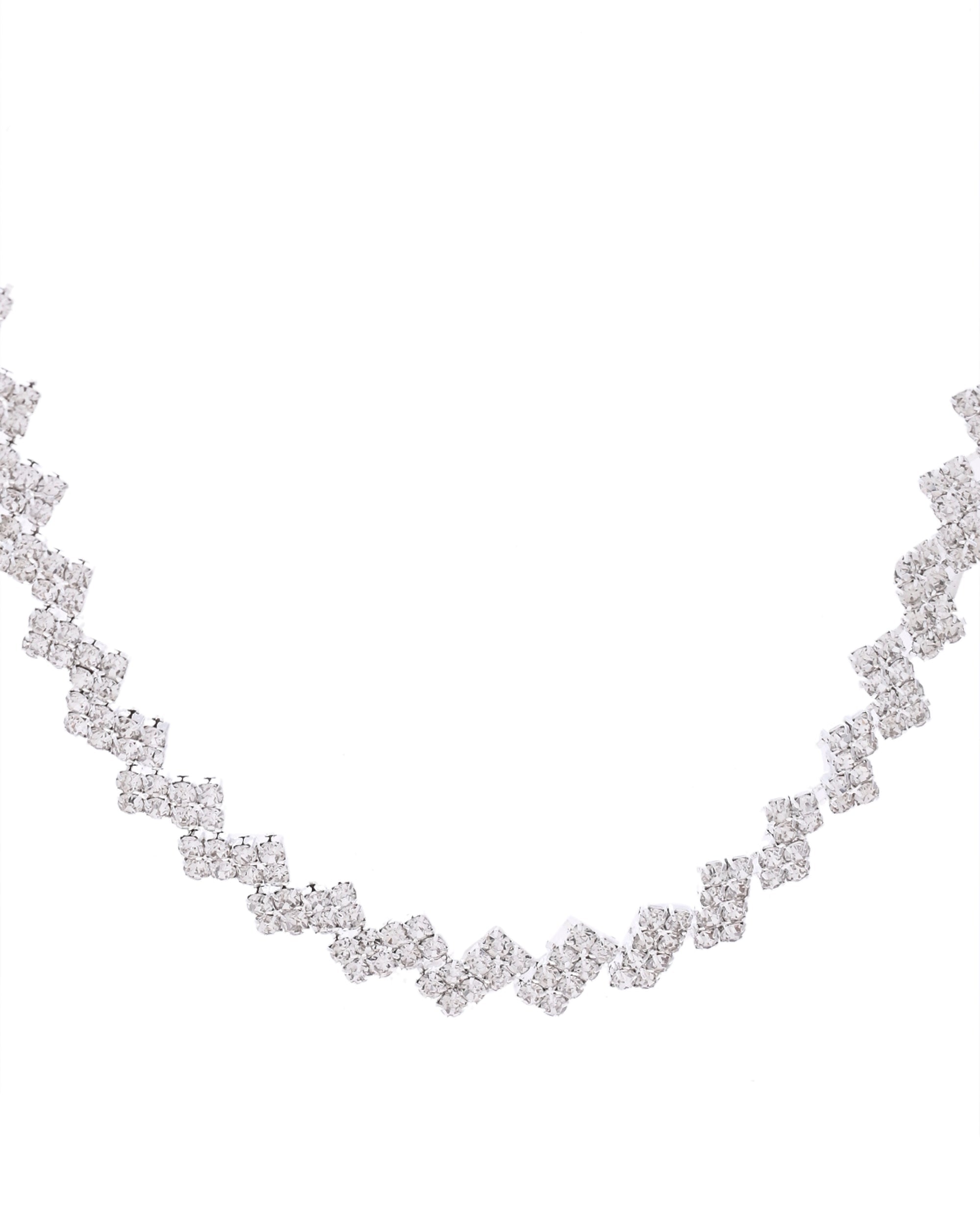 VOJ Silver Plated Stones Studded minimal Designed Jewellery Set