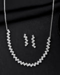 VOJ Silver Plated Stones Studded minimal Designed Jewellery Set