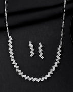 VOJ Silver Plated Stones Studded minimal Designed Jewellery Set