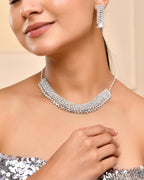 VOJ Silver-Plated Artificial Stones Studded Choker Jewellery Set