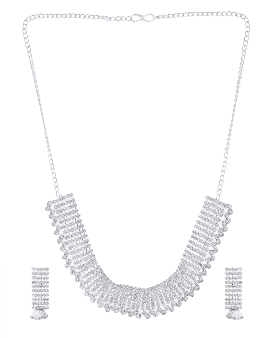 VOJ Silver-Plated Artificial Stones Studded Choker Jewellery Set