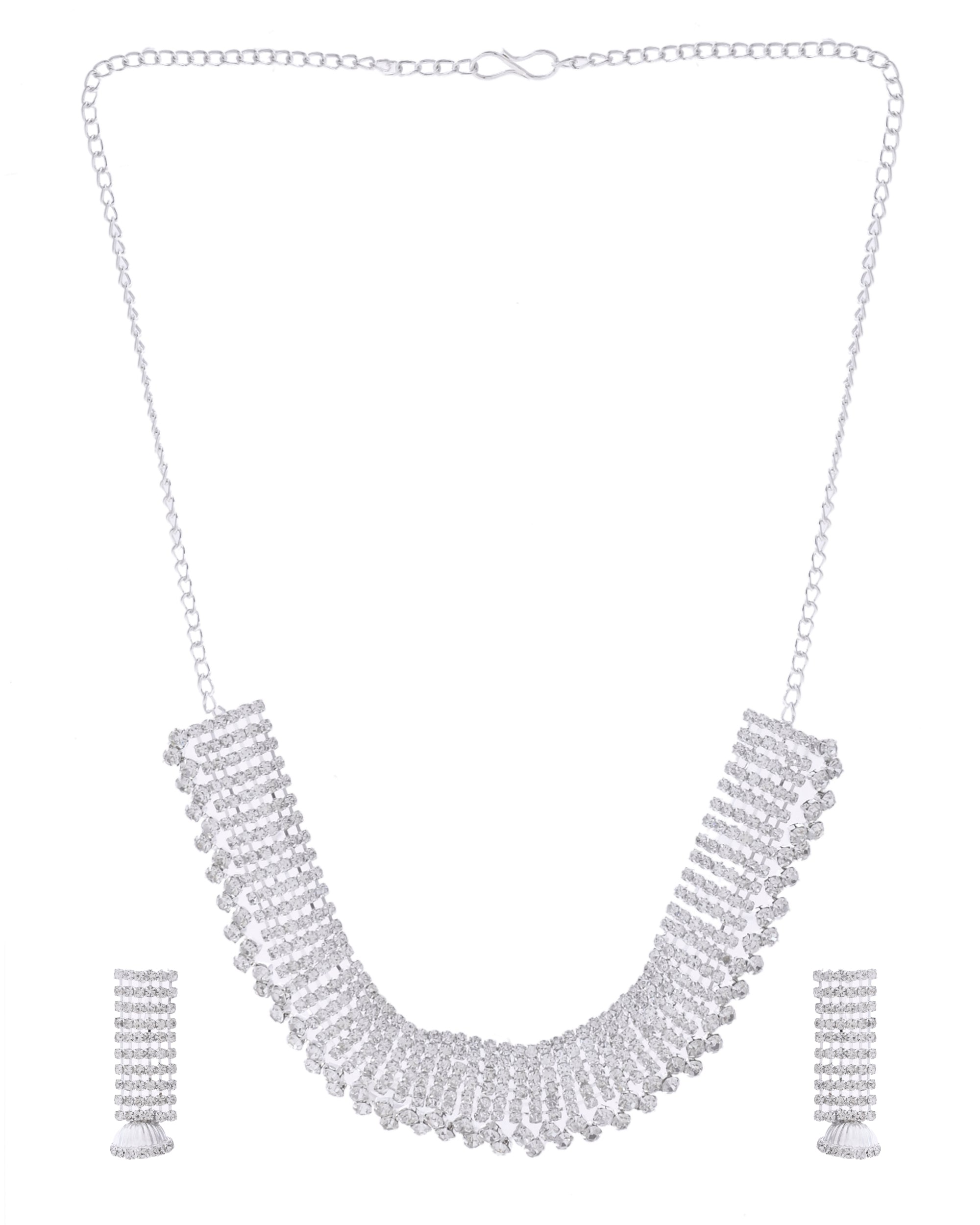 VOJ Silver-Plated Artificial Stones Studded Choker Jewellery Set