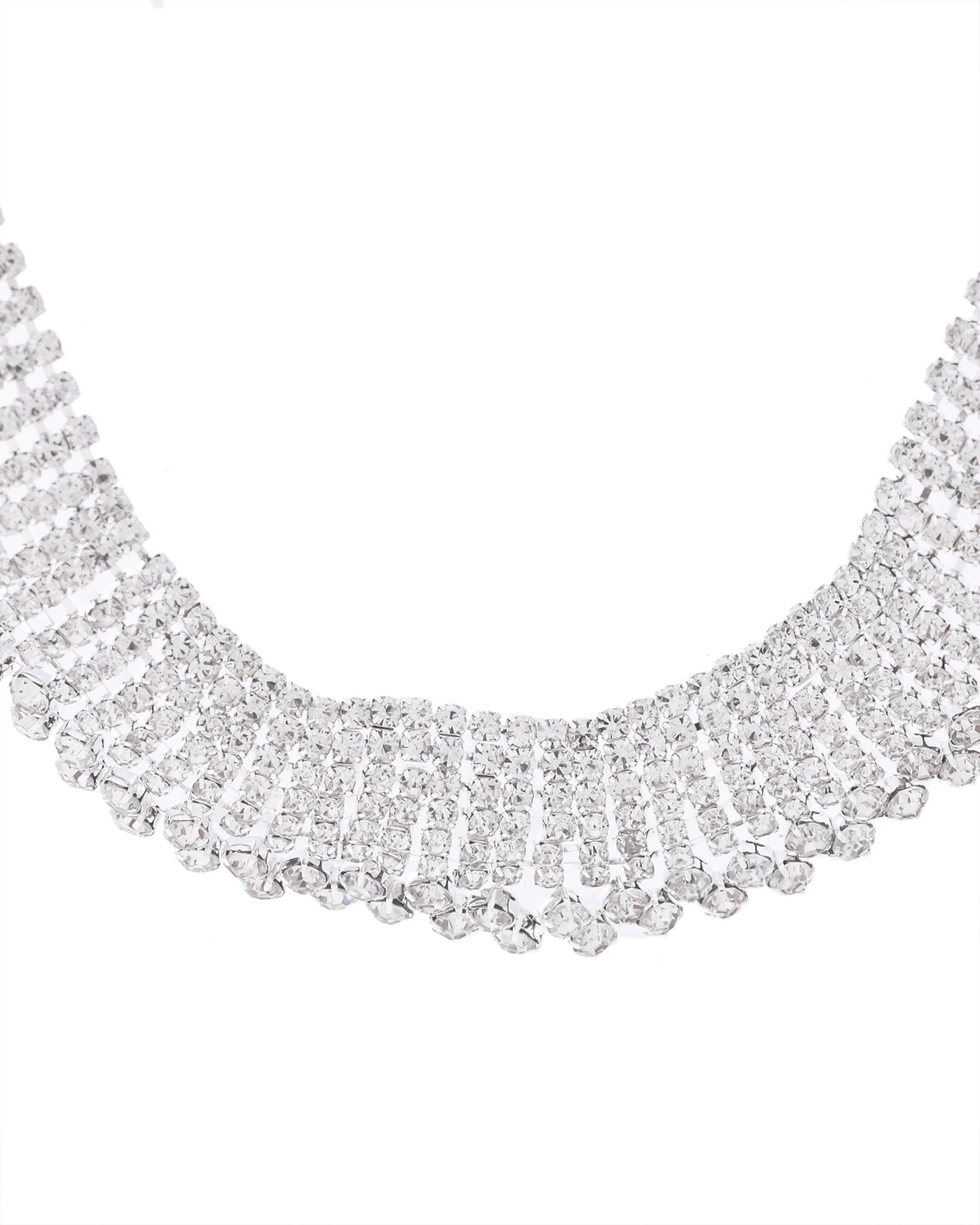 VOJ Silver-Plated Artificial Stones Studded Choker Jewellery Set