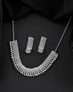 VOJ Silver-Plated Artificial Stones Studded Choker Jewellery Set
