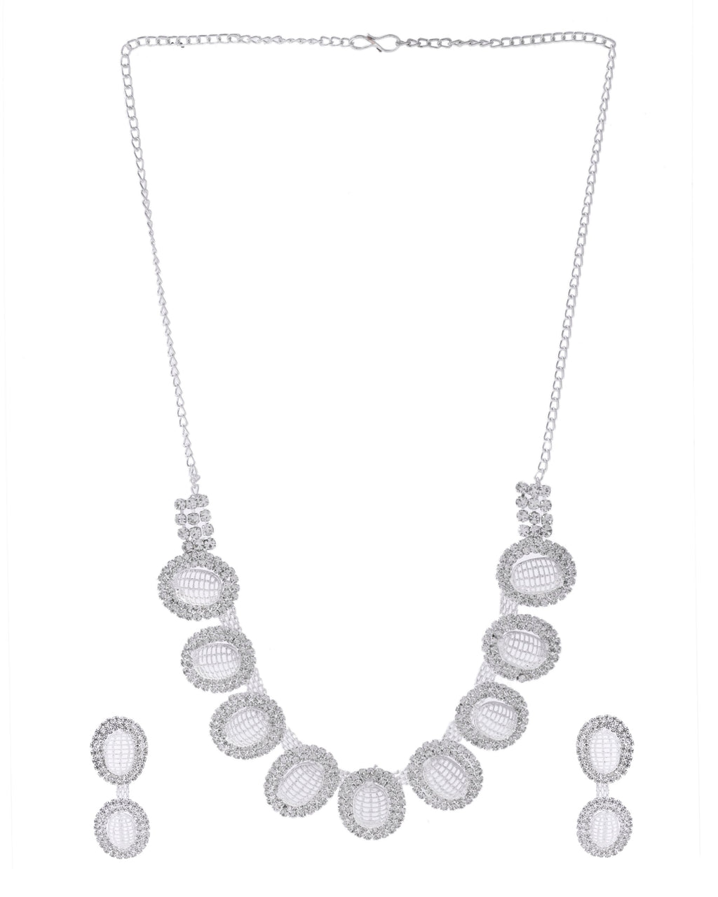 VOJ Silver-Plated Stones Studded Oval Shaped Jewellery Set