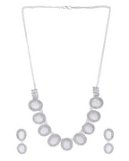 VOJ Silver-Plated Stones Studded Oval Shaped Jewellery Set