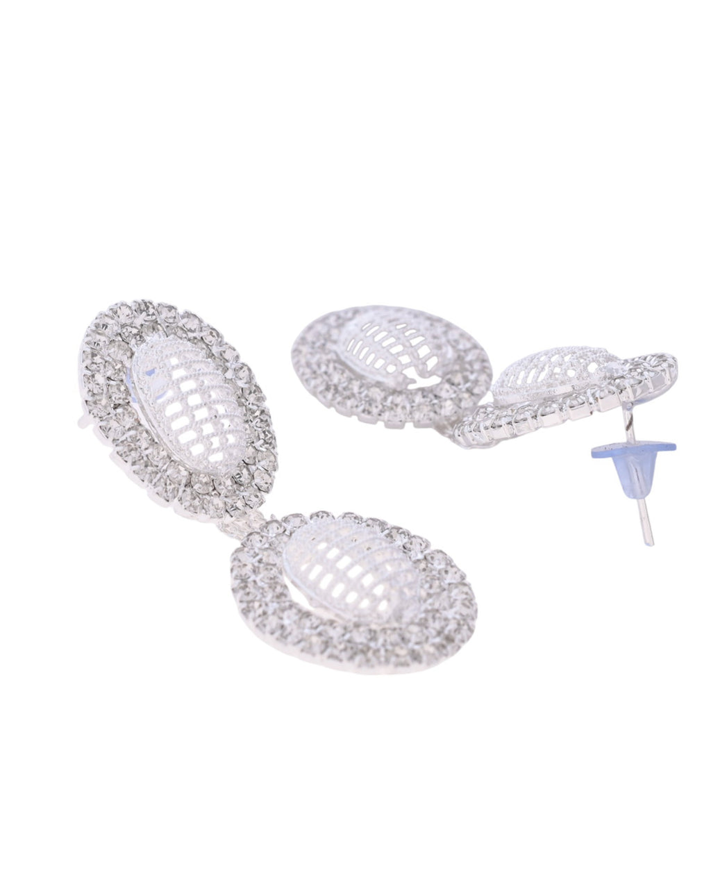 VOJ Silver-Plated Stones Studded Oval Shaped Jewellery Set