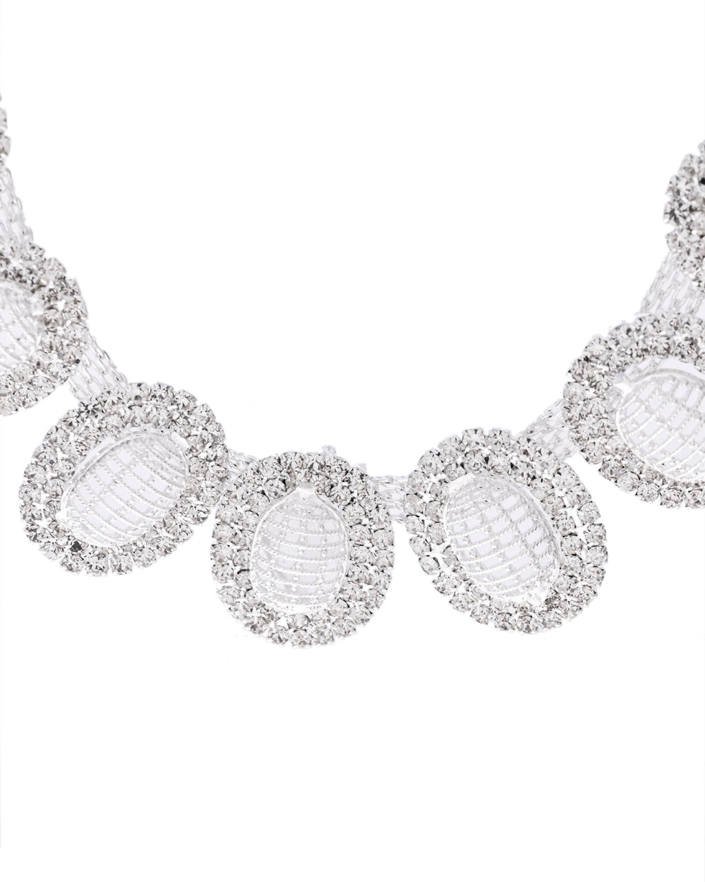 VOJ Silver-Plated Stones Studded Oval Shaped Jewellery Set