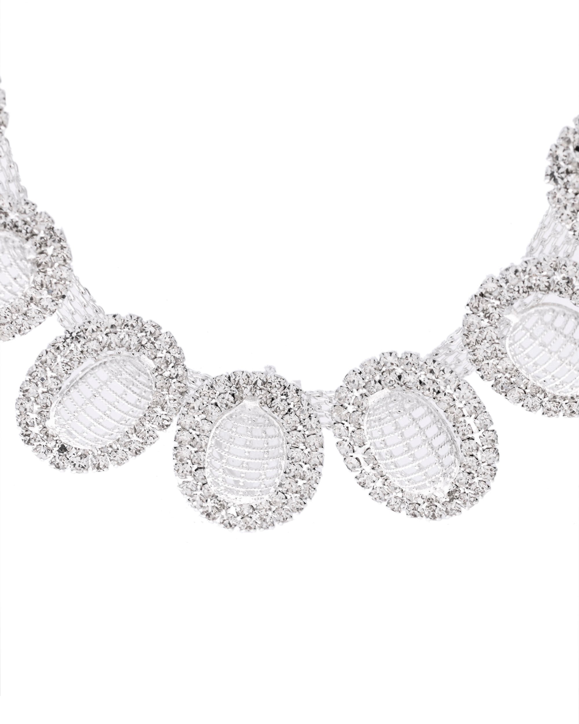 VOJ Silver-Plated Stones Studded Oval Shaped Jewellery Set