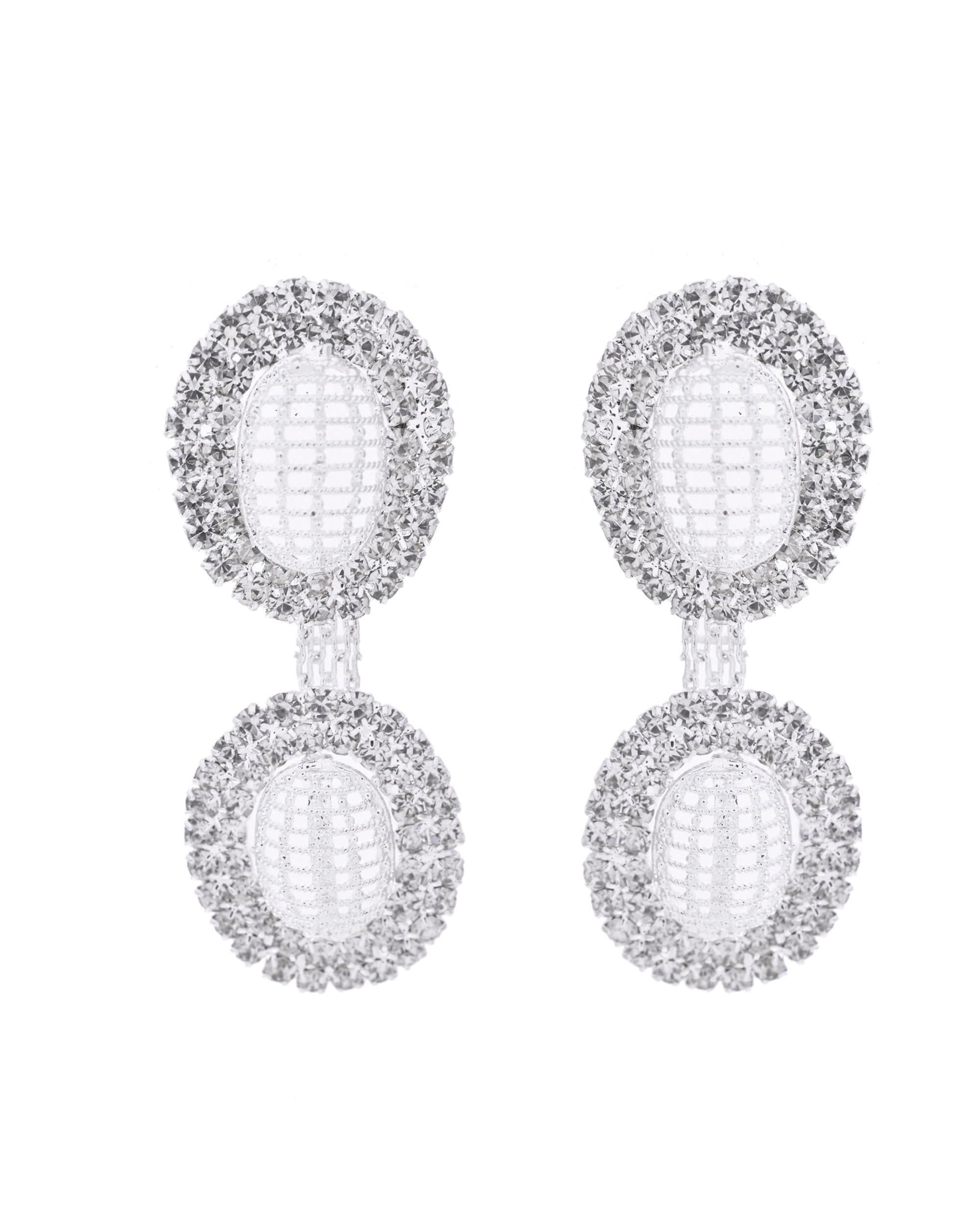 VOJ Silver-Plated Stones Studded Oval Shaped Jewellery Set