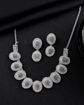 VOJ Silver-Plated Stones Studded Oval Shaped Jewellery Set