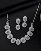 VOJ Silver-Plated Stones Studded Oval Shaped Jewellery Set