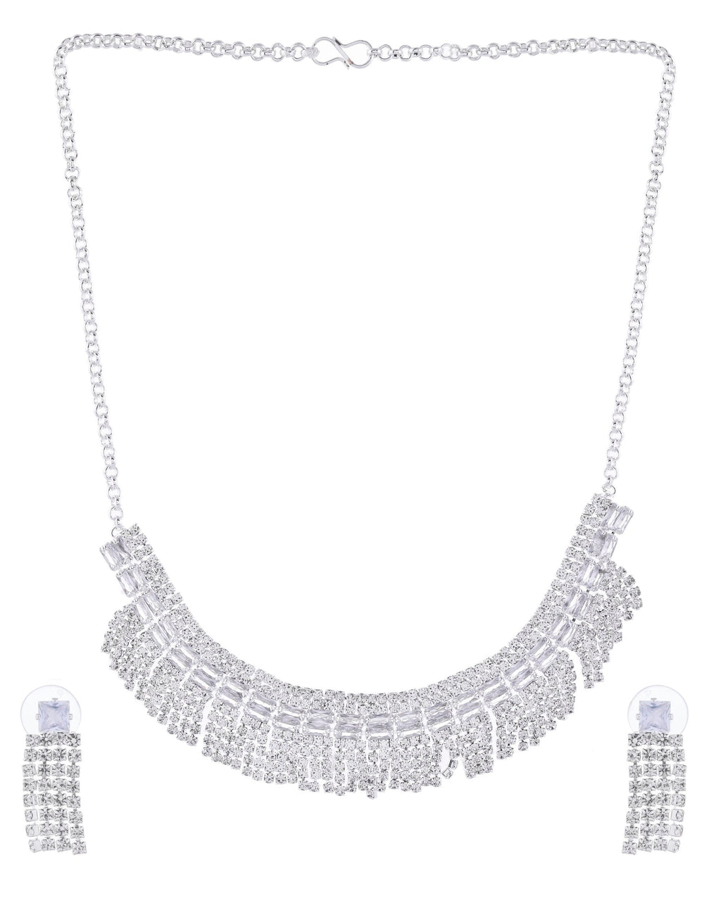 VOJ Silver-Plated Stones Studded Jewellery Set