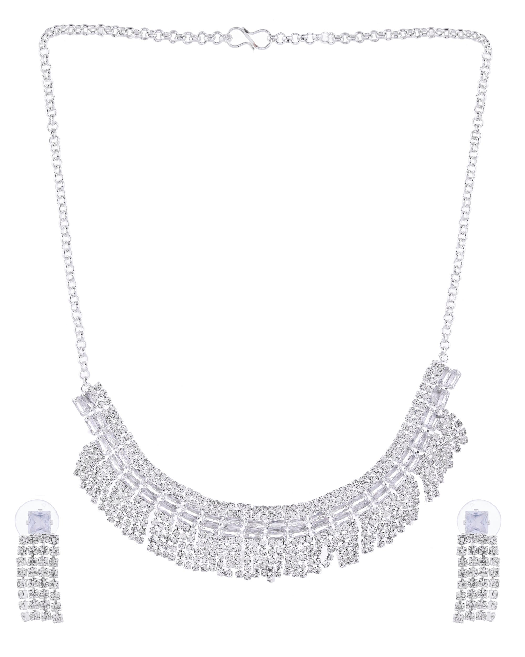 VOJ Silver-Plated Stones Studded Jewellery Set