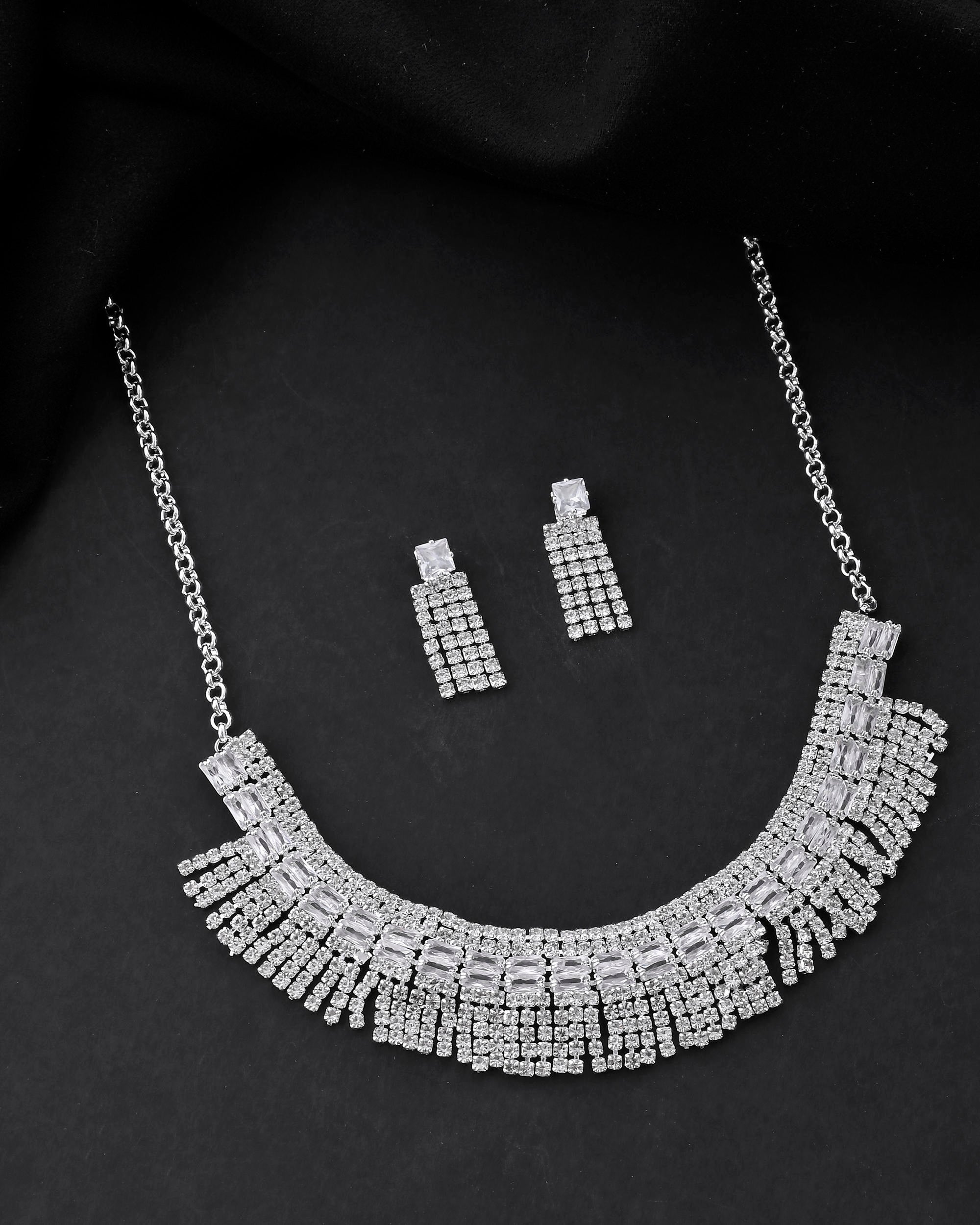 VOJ Silver-Plated Stones Studded Jewellery Set