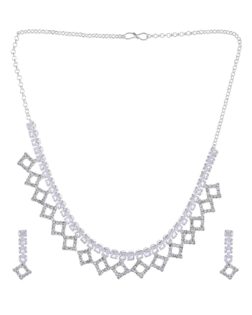 VOJ Silver-Plated Stones Studded Geomatrical Jewellery Set